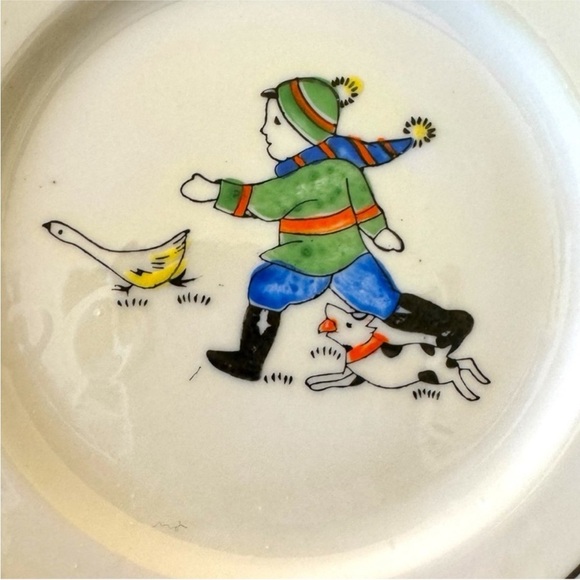 VINTAGE Hand-Painted Kids Dish Set - Duck, Dog, & Child Design - Made in Japan - Picture 7 of 14
